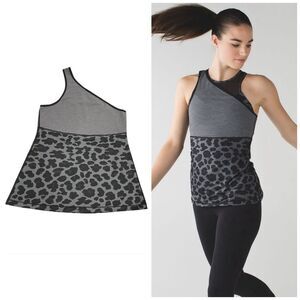 Lululemon Asymmetrical Cheetah Print Tank Mini Stripe Heathered Slate Black 8